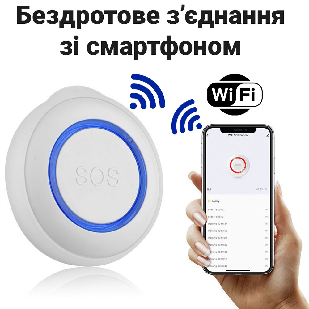 Сигнальная WiFi кнопка SOS для літніх та хворих людей Digital Lion SOS Button-01w, для екстреного виклику допомоги, Tuya