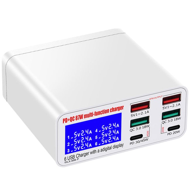 Мультизарядное устройство с дисплеем на 6 портов Digital Lion MCS-896P | зарядная станция с быстрой зарядкой PD 3.0 + QC 3.0, 87 W
