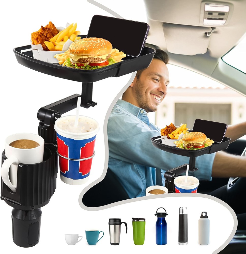 Автомобільний тримач для телефона з поворотним столиком в підстаканник Podofo CCH01 | органайзер в авто для чашок та їжі