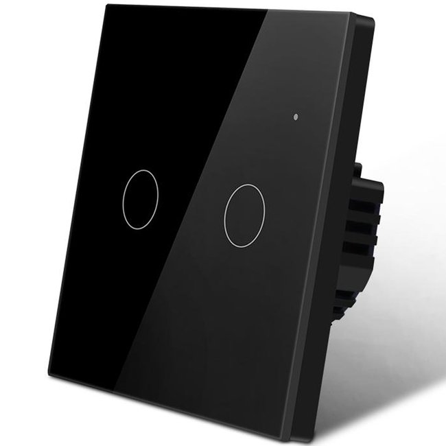 Двухканальный сенсорный WiFi выключатель с управлением через смартфон Digital Lion WS02, поддержка Tuya, с нулем, Black