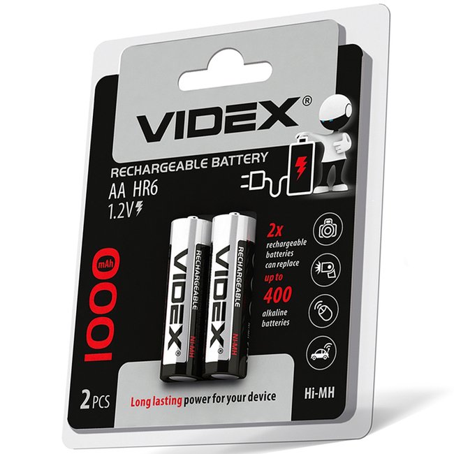Батарейка Ni-MH аккумуляторная Videx HR6/AA, 1000mAh, 2шт