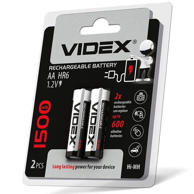 Батарейка Ni-MH аккумуляторная Videx HR6/AA, 1500mAh, 2шт