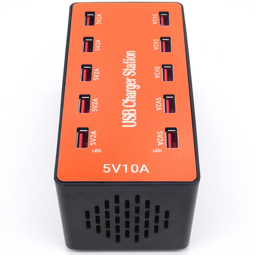 Мультизарядна станція Digital Lion CS-A5B, багатопортовий мережевий зарядний пристрій на 10 USB, 50W, Помаренчевий