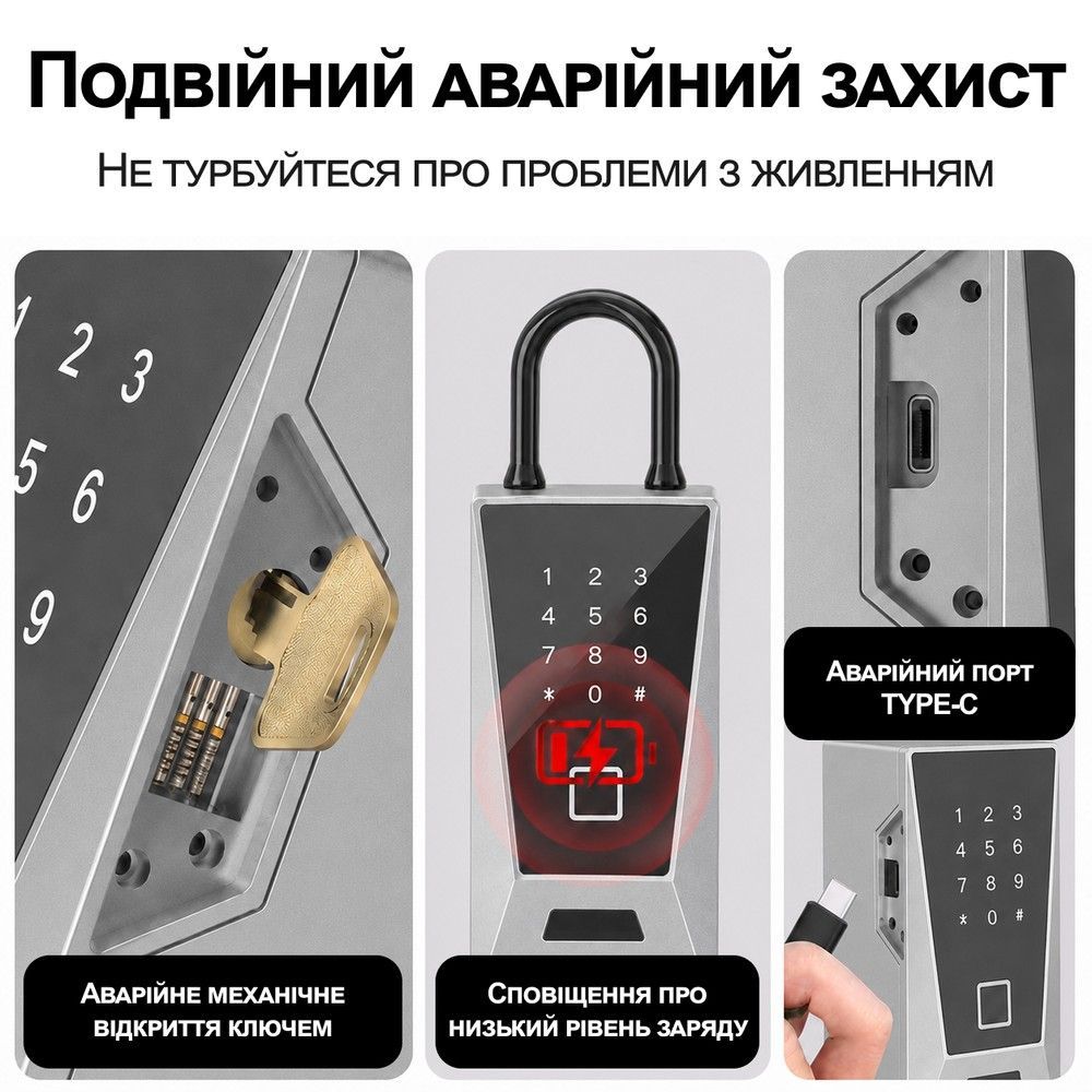 Зовнішній WiFi міні сейф для ключів uSafe KS-12wh з біометричним сканером, NFC, PIN-кодом, захистом IPX5 та гачком