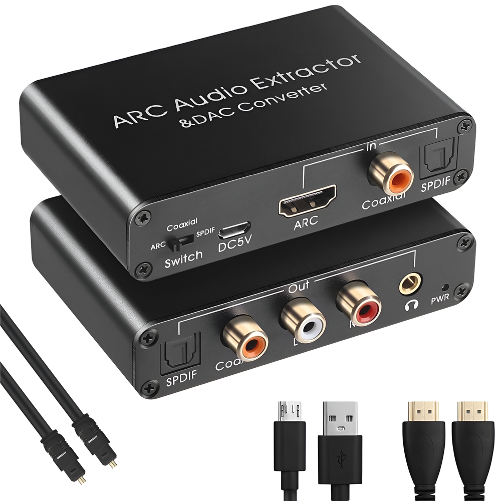 HDMI ARC аудио экстрактор Addap HAE03 192kHz, конвертер звука из цифрового HDMI ARC/Optical/Coaxial на аналоговый RCA, AUX 3.5 мм, 192kHz