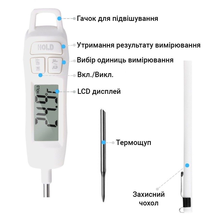 Уцінка! Якісний кухонний термометр зі щупом UChef TP400 + пластиковий тубус для зберігання (вітринний варіант)