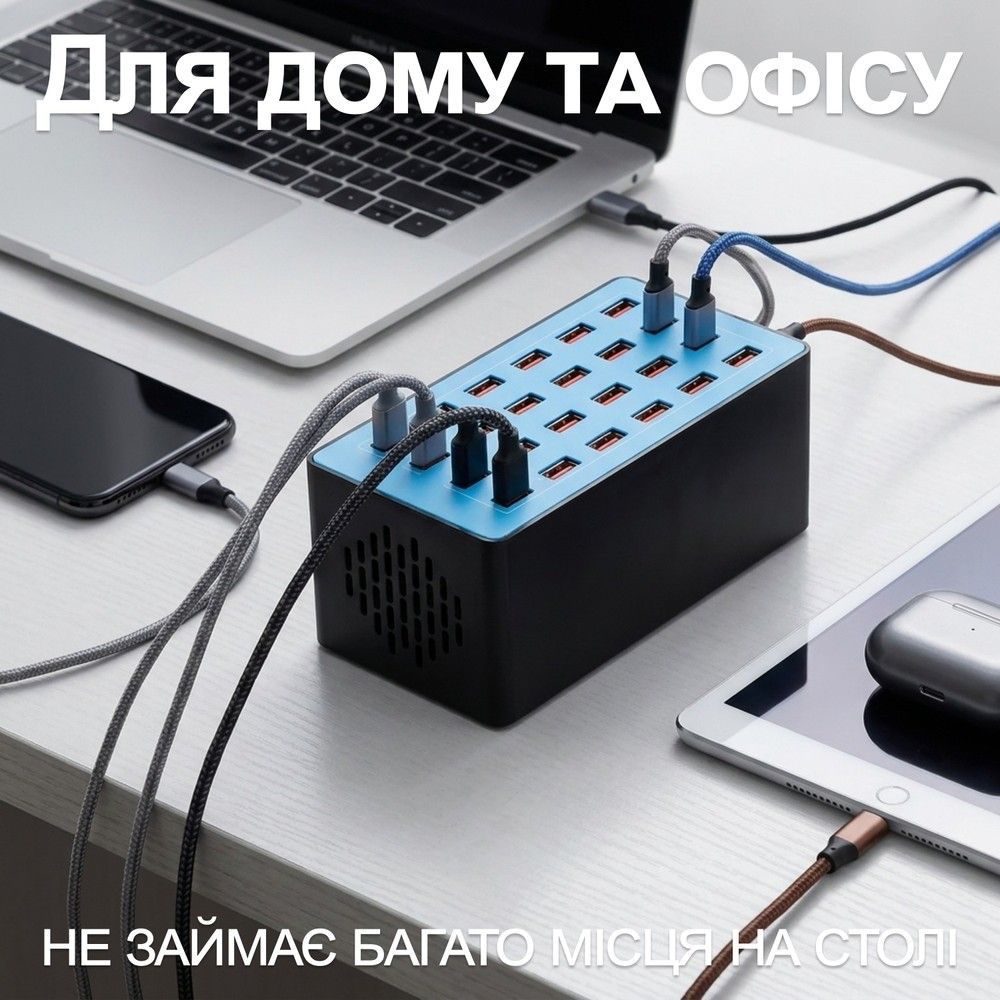 Док-станція | зарядний пристрій на 20 USB портів Digital Lion CS-A5+, 100W, блакитна