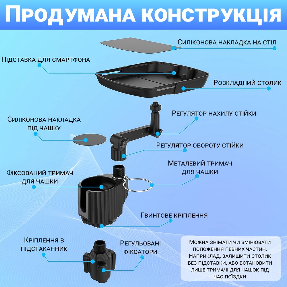 Автомобільний тримач для телефона з поворотним столиком в підстаканник Podofo CCH01 | органайзер в авто для чашок та їжі