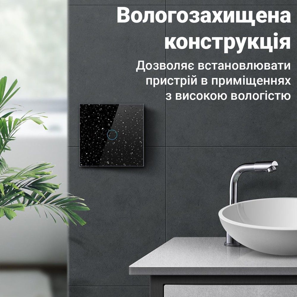 Одноканальный сенсорный WiFi выключатель с управлением через смартфон Digital Lion WS01, поддержка Tuya, с нулем, Black