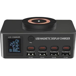 Багатопортова зарядна станція з бездротовою зарядкою Digital Lion MCS-818-DP | мультизарядний пристрій на 4 USB-A + 4 Type-C PD роз'єми, 140W