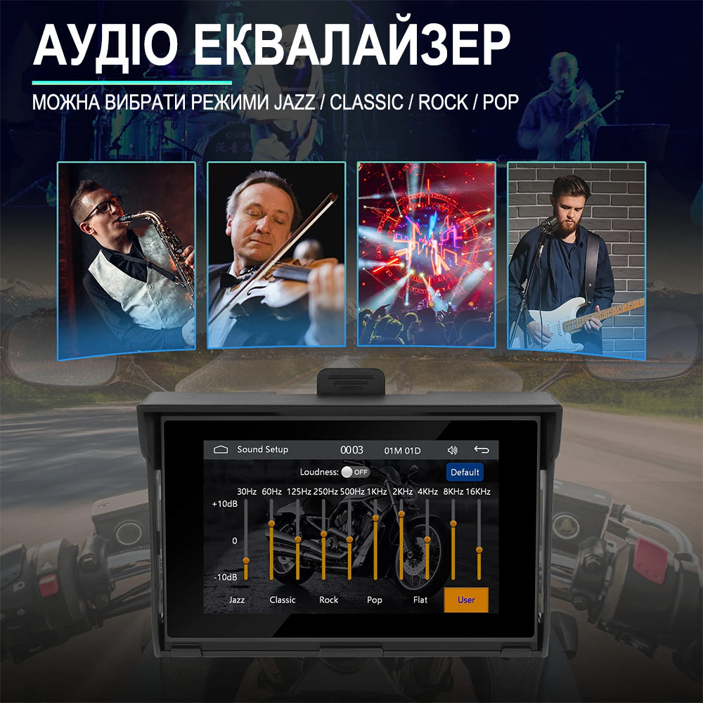 5" дюймовий мультимедійний монітор для мотоцикла Podofo A-3502 з Bluetooth, Wi-Fi, Apple CarPlay / Android Auto, GPS, чорний
