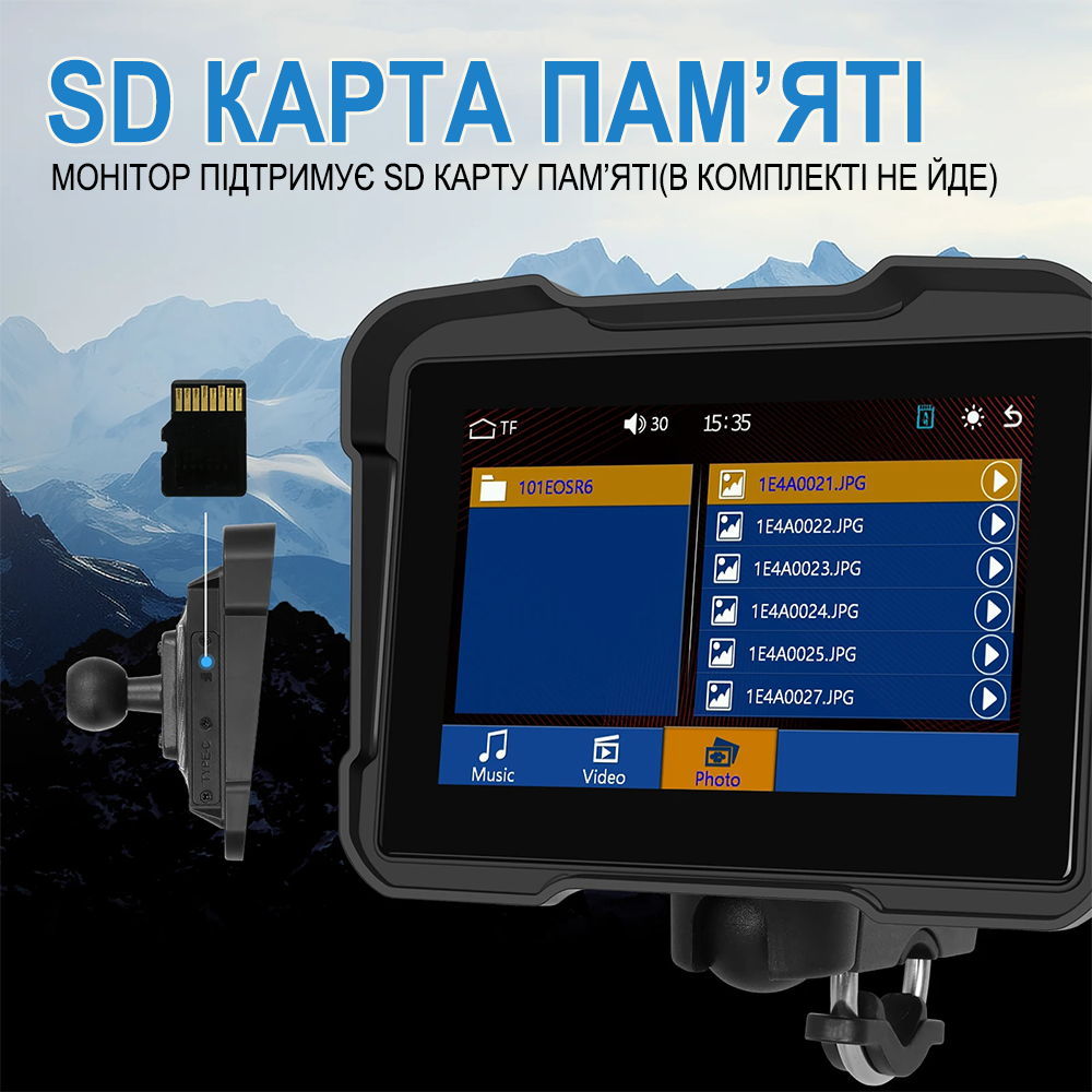 5" дюймовий мультимедійний монітор для мотоцикла Podofo A-3910 | Плеєр для мотоцикла з Apple CarPlay/Android Auto, Bluetooth, black
