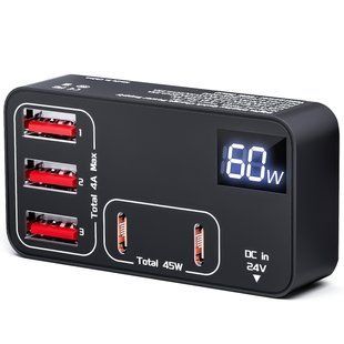 Зарядна станція 60W зі швидкою зарядкою Digital Lion WLX-H988B | мультизарядний пристрій на 5 портів: 3 USB та 2 Type-C Power Delivery