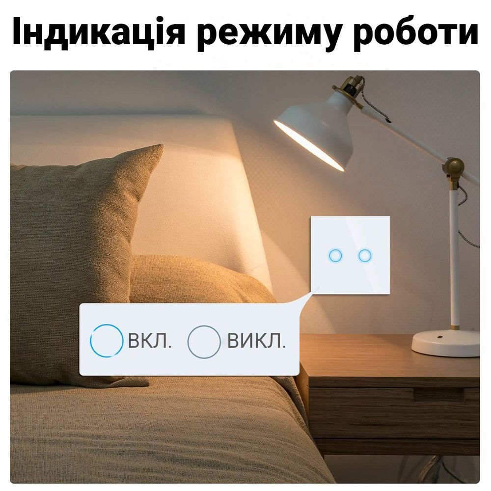 Двухканальный сенсорный WiFi выключатель с управлением через смартфон Digital Lion WS02, поддержка Tuya, с нулем, White
