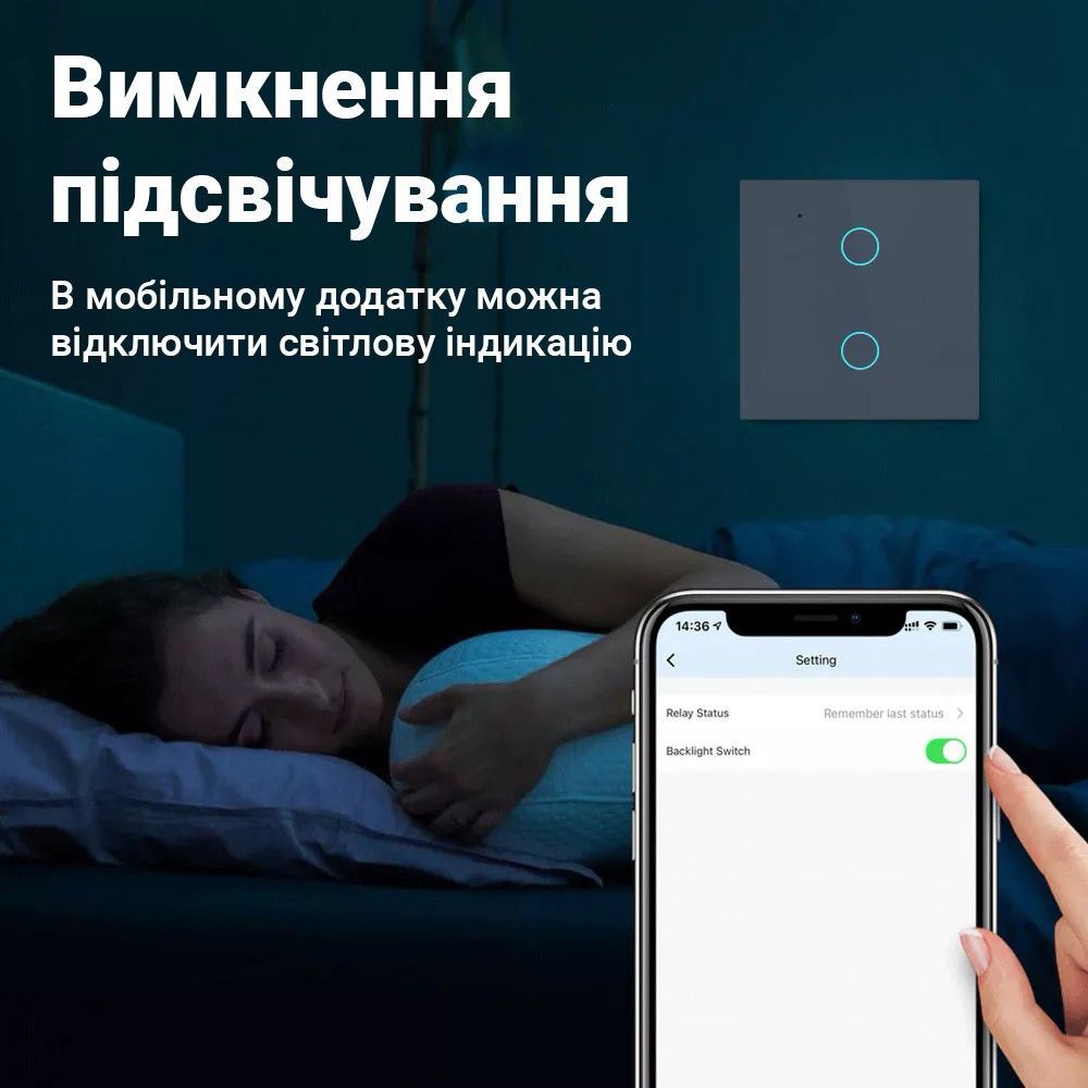 Двухканальный сенсорный WiFi выключатель с управлением через смартфон Digital Lion WS02, поддержка Tuya, с нулем, White