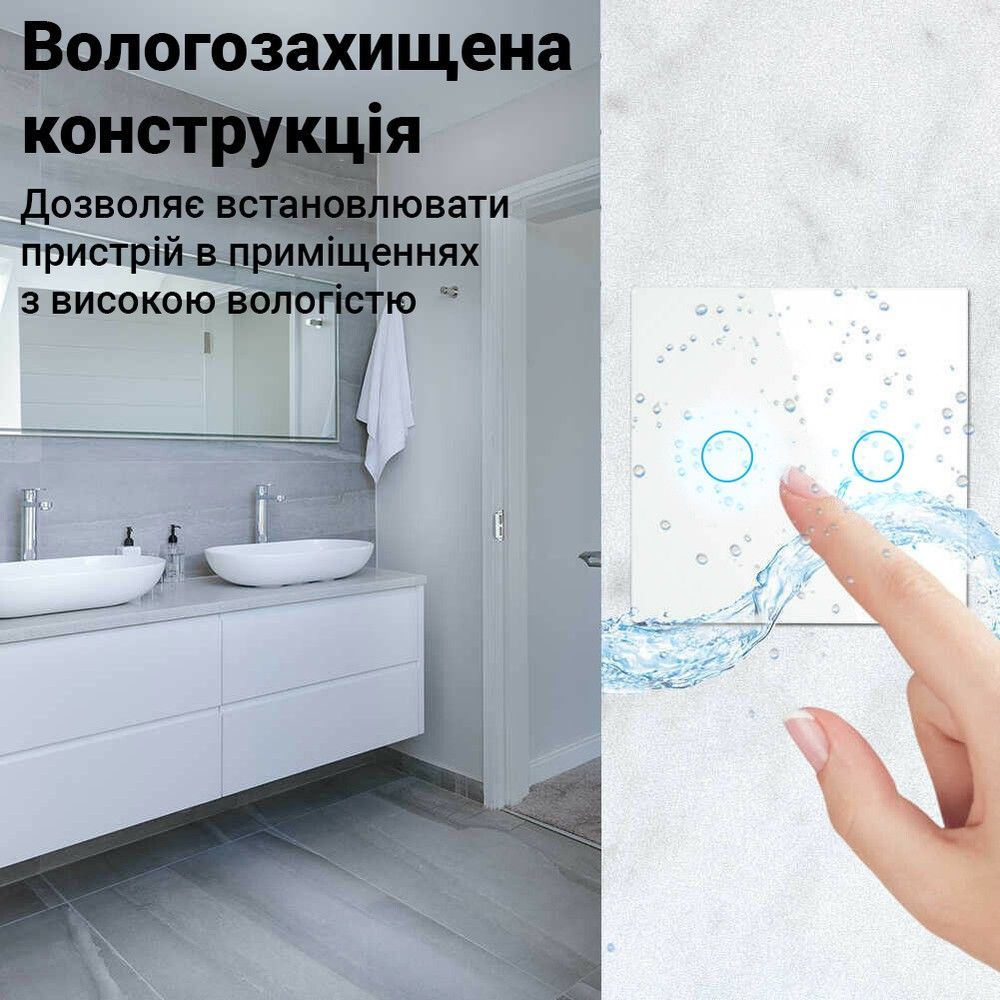 Двухканальный сенсорный WiFi выключатель с управлением через смартфон Digital Lion WS02, поддержка Tuya, с нулем, White