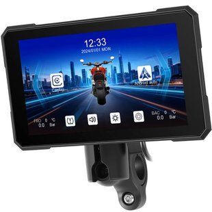 Монітор для мотоцикла 5" Podofo A4491 з бездротовим Apple CarPlay, Android Auto, Bluetooth, Wi-Fi, TPMS та IP67