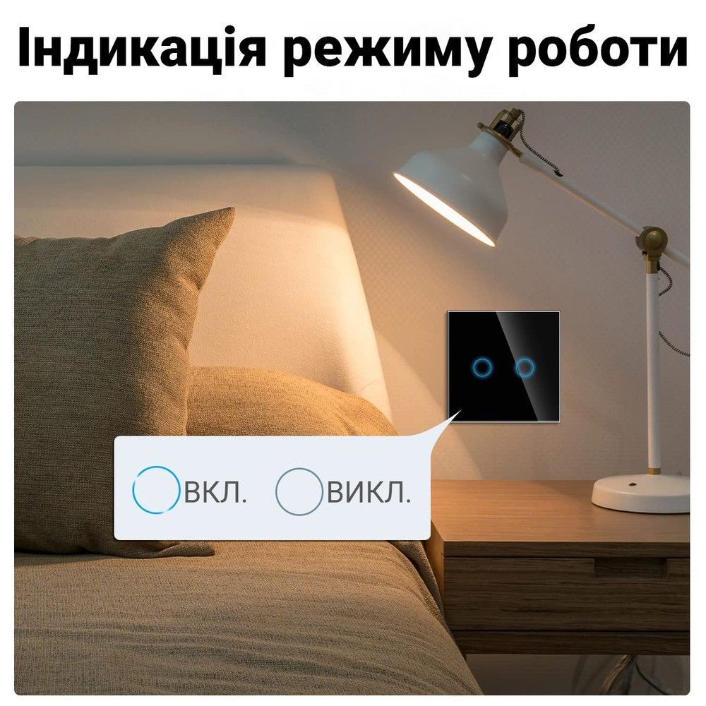 Двухканальный сенсорный WiFi выключатель с управлением через смартфон Digital Lion WS02, поддержка Tuya, с нулем, Black