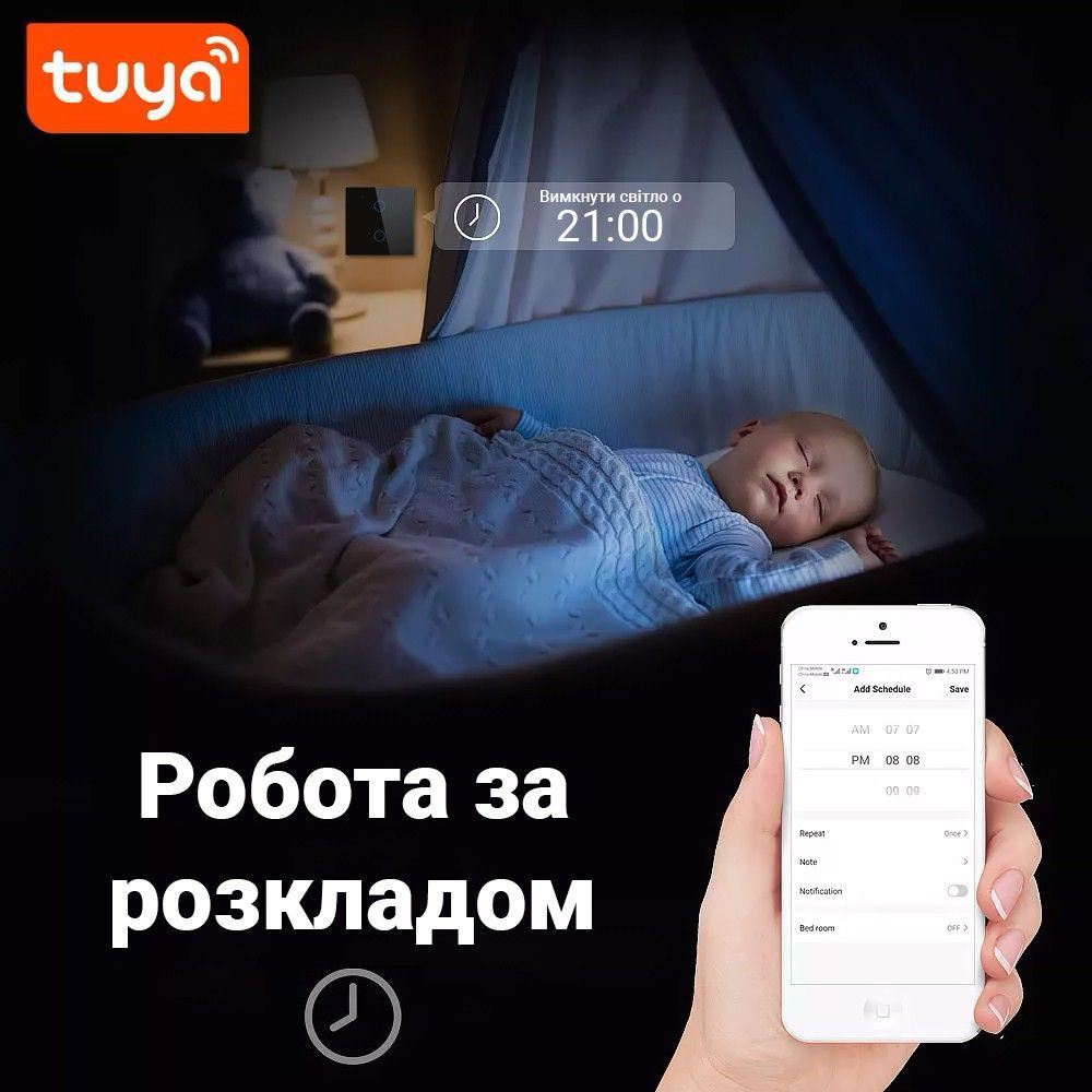 Двухканальный сенсорный WiFi выключатель с управлением через смартфон Digital Lion WS02, поддержка Tuya, с нулем, Black