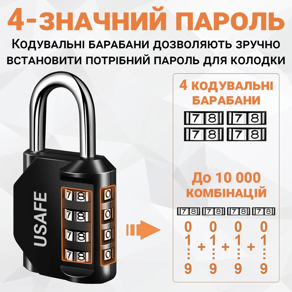 Підвісна колодка з 4-значним механічним кодом USafe CP01, металевий навісний замок з комбінацією без ключа