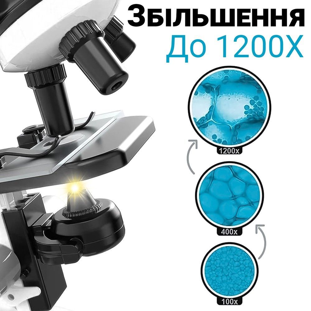 Дитячий науковий набір: мікроскоп для дитини із збільшенням 1200Х uSmart 1012A1 + біологічні зразки
