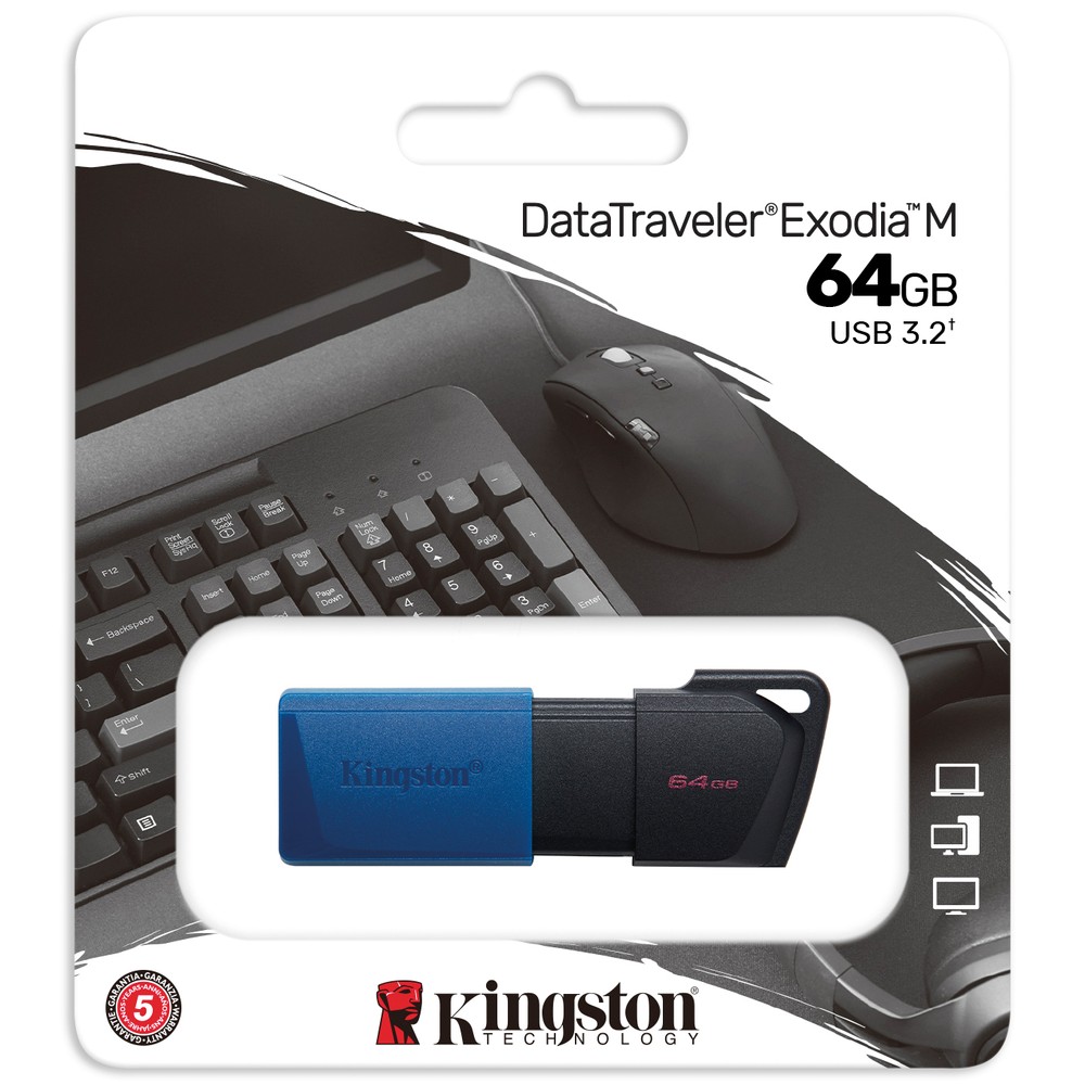 Флеш-накопичувач USB 3.2 Kingston DataTraveler Exodia M на 64GB, 5 Гбіт/с, Blue