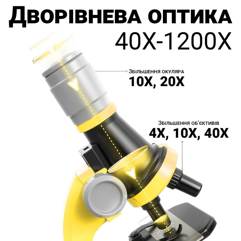Детский научный набор: микроскоп для ребенка с увеличением 1200х uSmart 1012A1 + биологические образцы