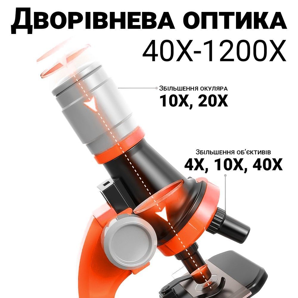Детский научный набор: микроскоп для ребенка с увеличением 1200х uSmart 1012A1 + биологические образцы