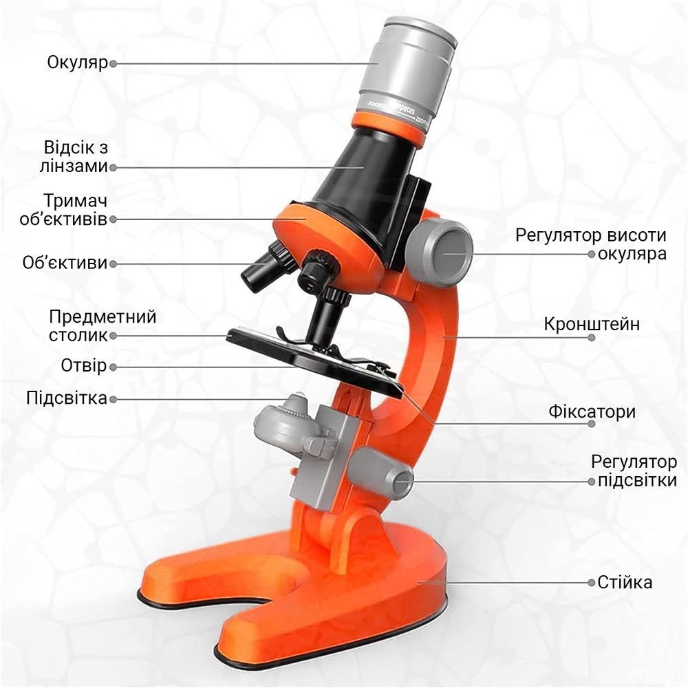 Детский научный набор: микроскоп для ребенка с увеличением 1200х uSmart 1012A1 + биологические образцы