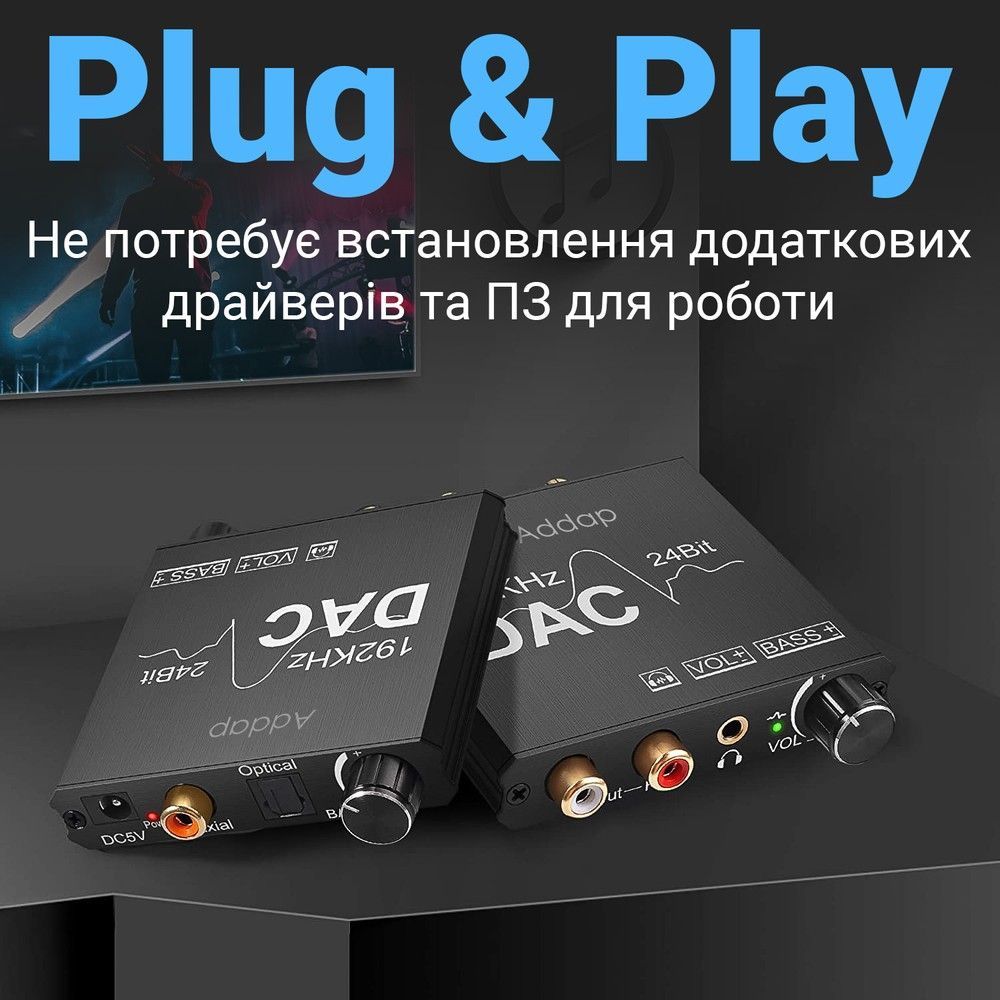 Цифро аналоговый аудио конвертер 192 кГц Digital Lion DAC01, преобразователь с оптического Toslink и коаксиального сигнала на 2-канальный RCA и 3.5 мм