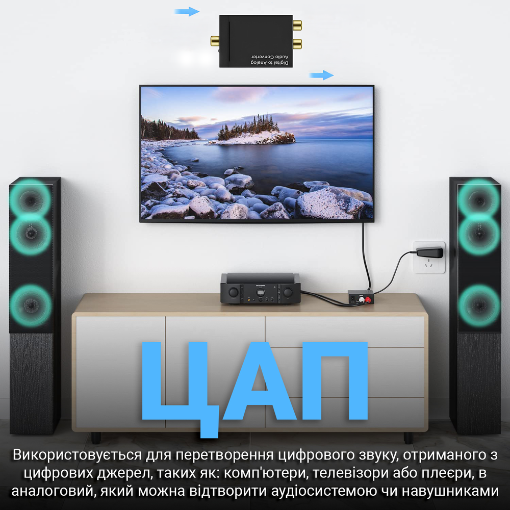 Конвертер звукового сигналу з цифрового у аналоговий Digital Lion​​​​ DAC03(2), ЦАП: Toslink + Коаксіал на RCA