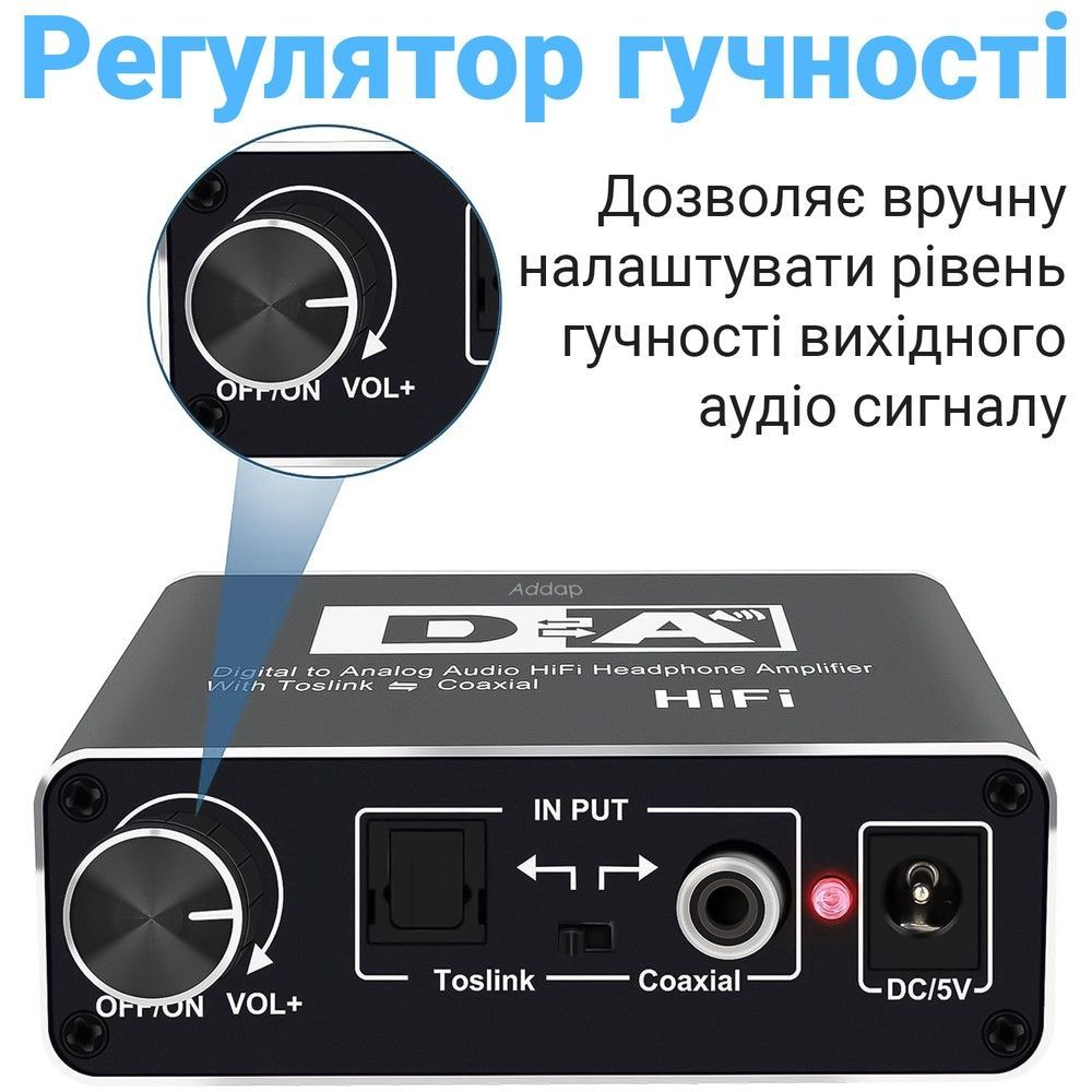 Звуковой преобразователь, цифровой аналоговый конвертер Digital Lion DAC02, ЦАП 4в1: Toslink + Коаксиал на RCA + 3.5 мм + Toslink + Коаксиал