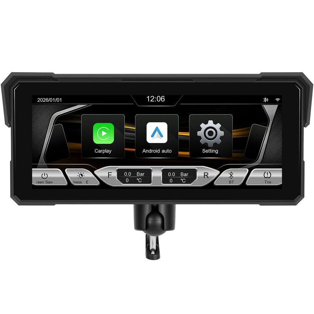Монитор для мотоцикла 8.1" Podofo A4711 с беспроводным Apple CarPlay, Android Auto, Bluetooth, TPMS и IP67