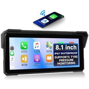 Монитор для мотоцикла 8.1" Podofo A4711 с беспроводным Apple CarPlay, Android Auto, Bluetooth, TPMS и IP67