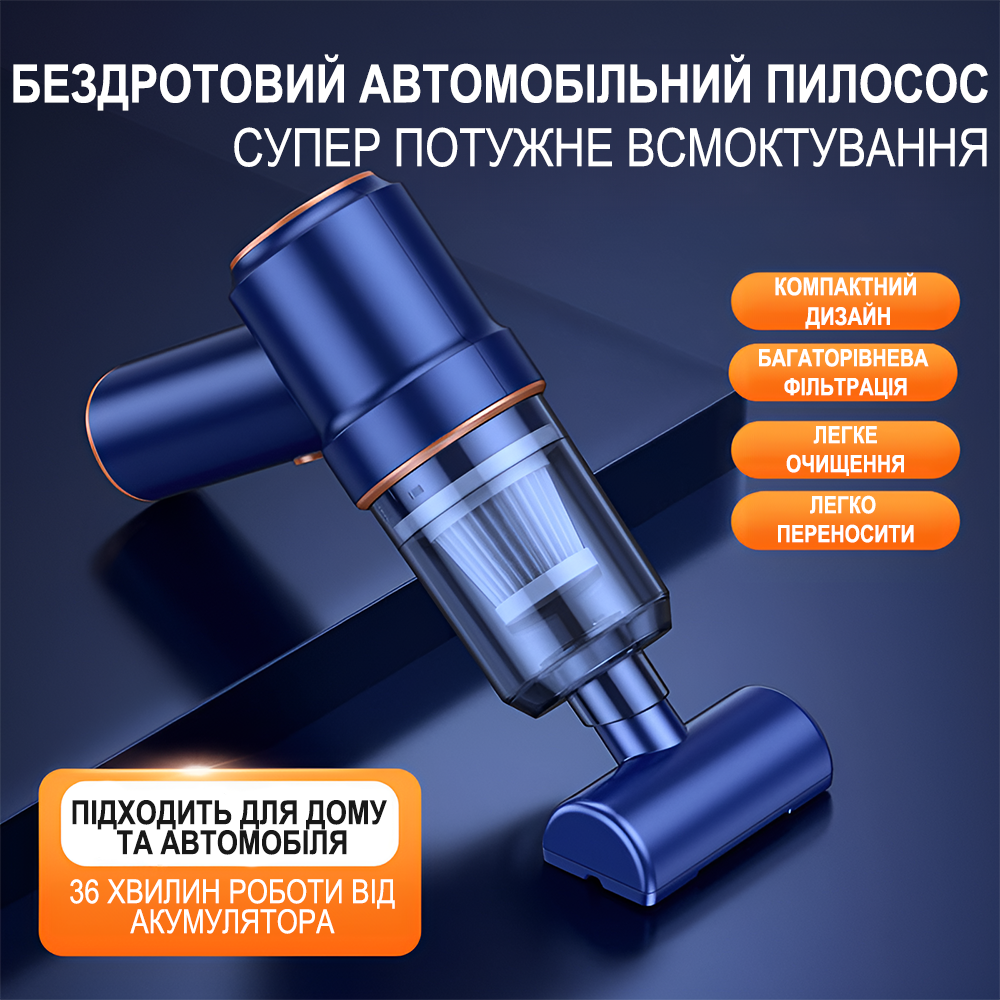 Беспроводной аккумуляторный пылесос + компрессор 2в1 Addap PAD02 для продувки пыли и очистки компьютера, бытовой техники, клавиатуры, blue