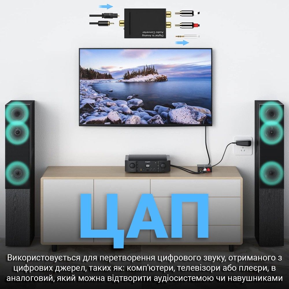 Конвертер звукового сигнала из цифрового в аналоговый Digital Lion​​​​ DAC03, ЦАП: Toslink + Коаксиал на RCA + 3.5 мм