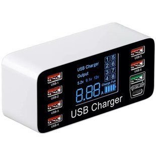 Мережевий зарядний пристрій на 8 портів WLX-A9+, 40W, МЗП, USB-A + Type-C