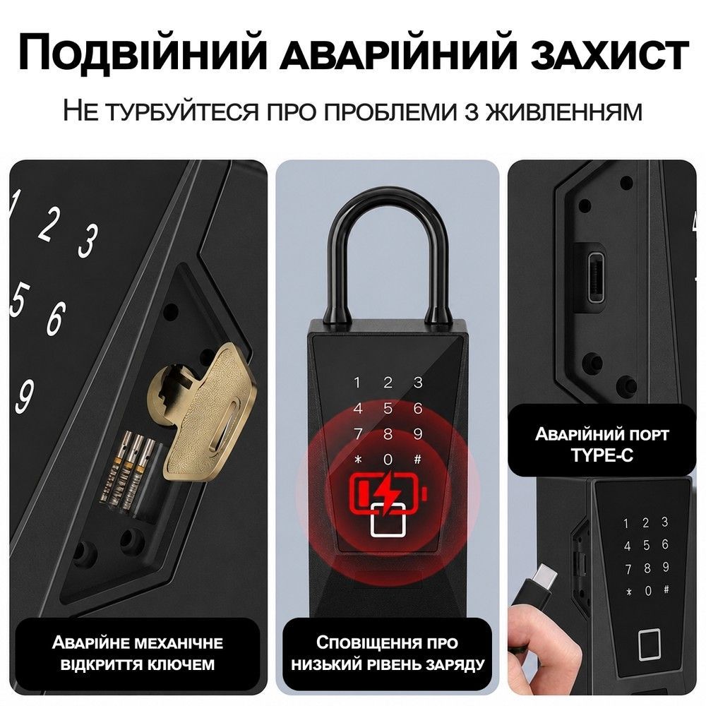 Зовнішній WiFi міні сейф для ключів uSafe KS-12wh з біометричним сканером, NFC, PIN-кодом, захистом IPX5 та гачком