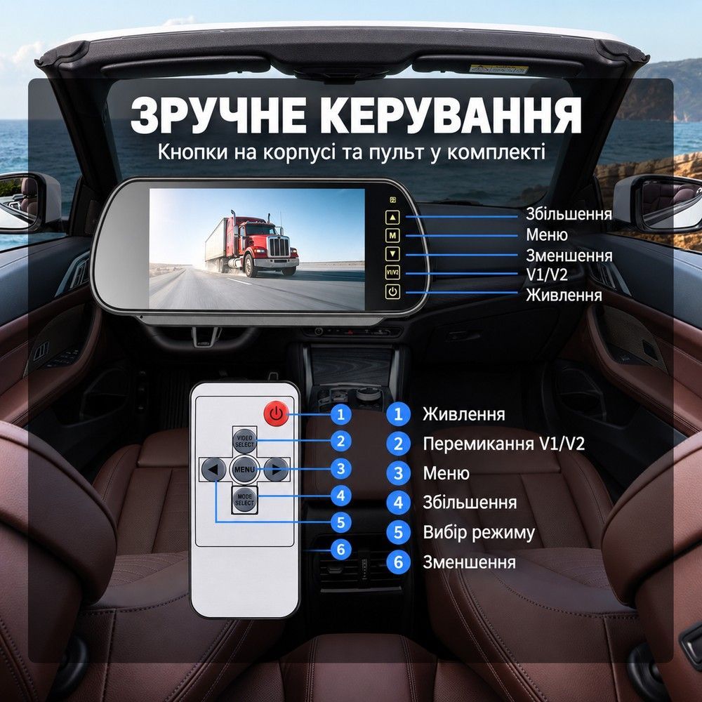Автомобільний монітор 7" для камери заднього виду Podofo A4671
