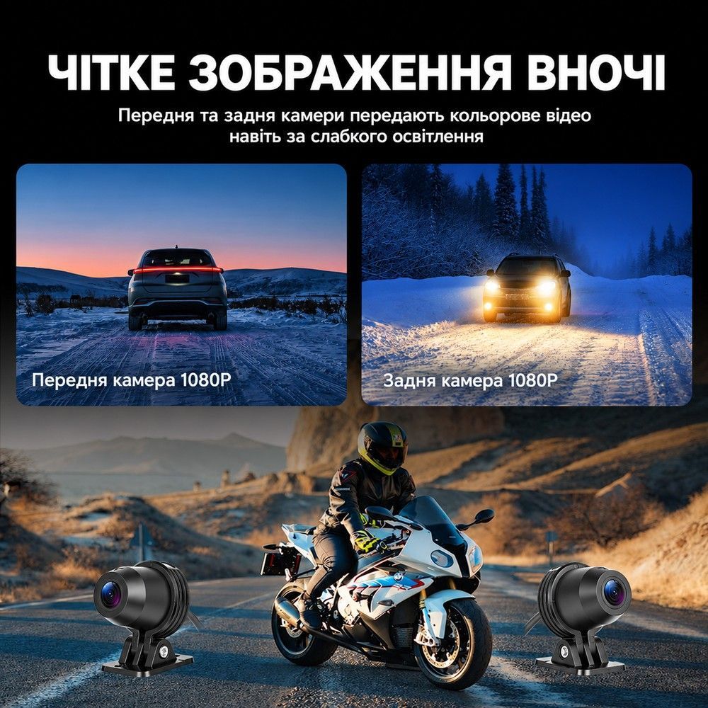Мотоциклетний відеореєстратор з 2 камерами переднього та заднього огляду Podofo A4535 з Apple CarPlay, Android Auto, Bluetooth,DVR, TPMS та IP67