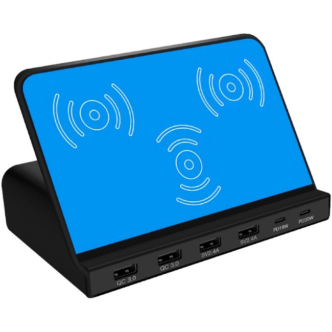 Бездротова зарядна док-станція на 3 пристрої MCS-819 | мультизарядний пристрій на 4 USB + 2 Type-C порти, 100 W